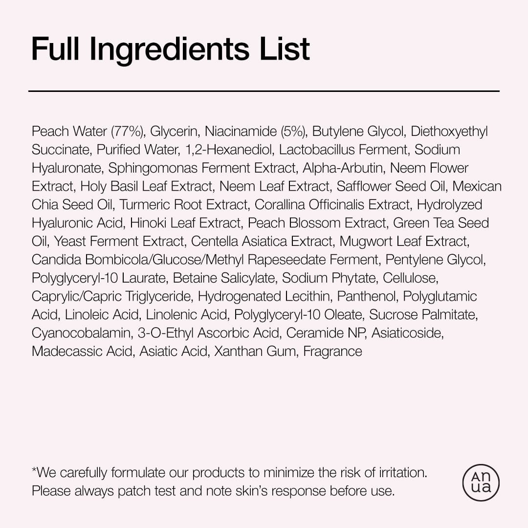 Anua US Peach 70% Niacinamide Serum ampoule in a 30ml bottle, featuring a peach-colored liquid for brightening and skin tone.
