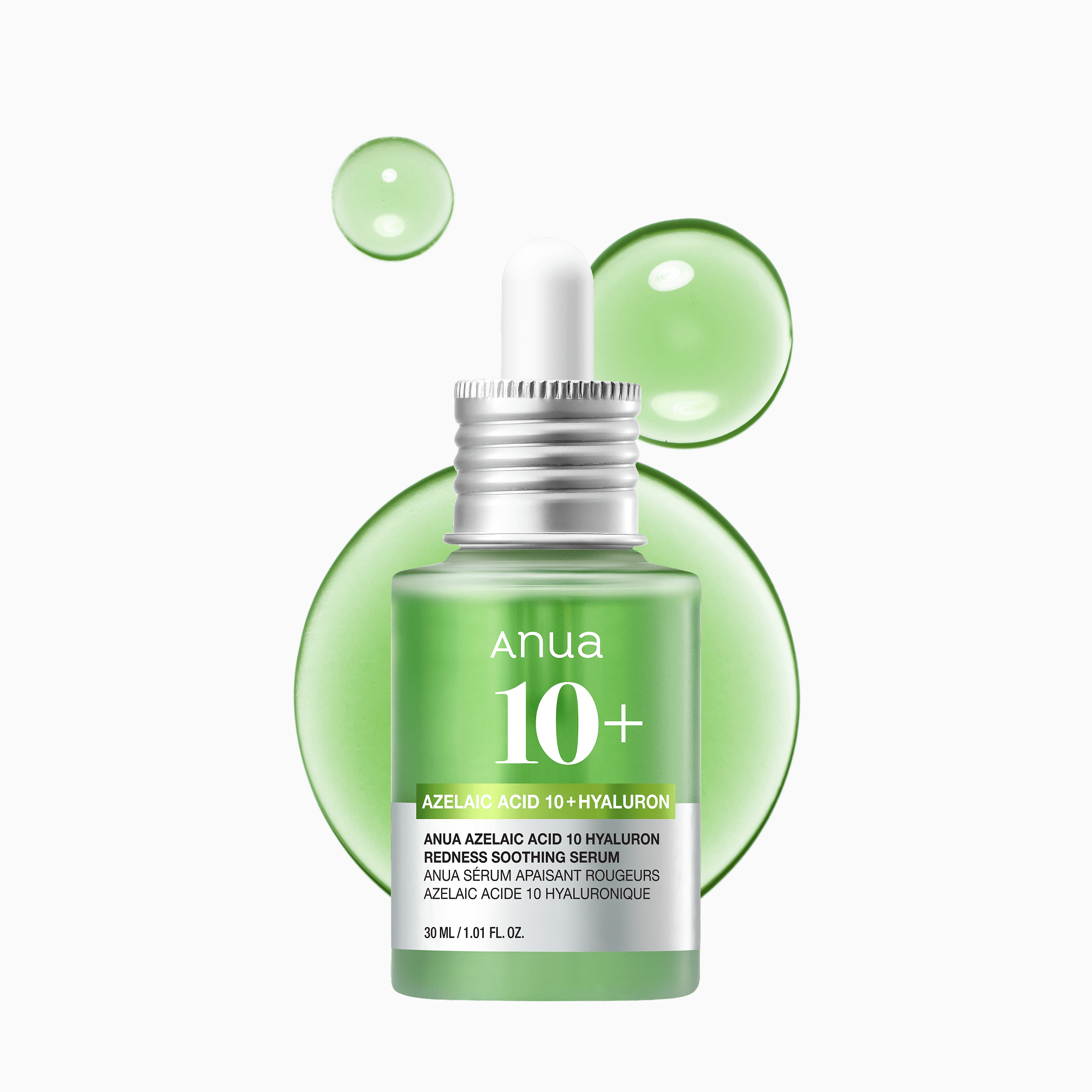 Anua Azelaic Acid 10 Hyaluron Redness Soothing Serum ampoule showing clear glass bottle with dropper and product label.