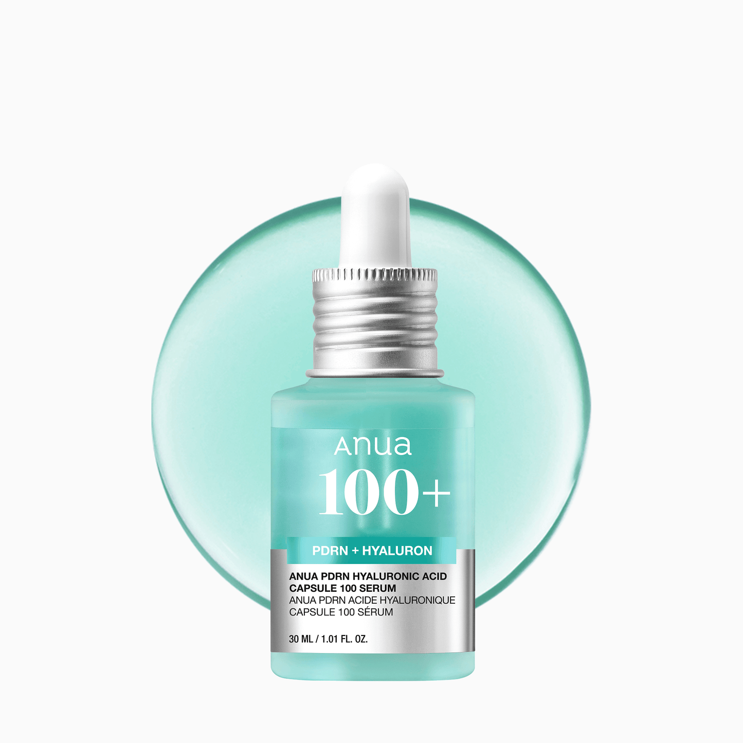 Anua US PDRN Hyaluronic Acid Capsule 100 Serum ampoule with clear glass vial and white serum inside, designed for skincare.