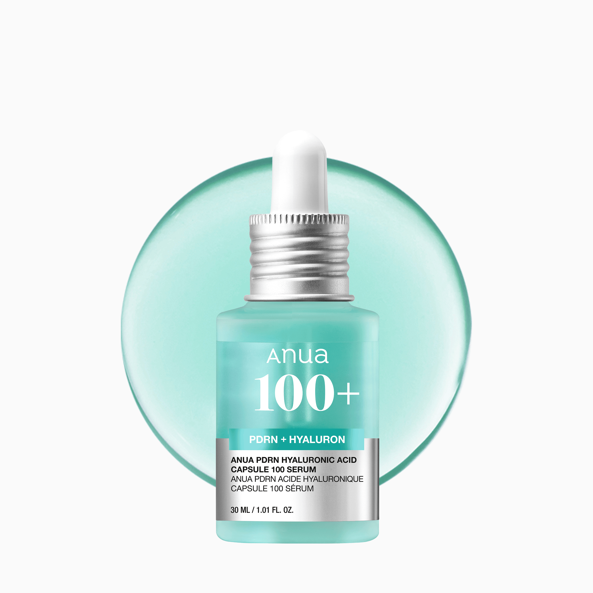 Anua US PDRN Hyaluronic Acid Capsule 100 Serum ampoule with clear glass vial and white serum inside, designed for skincare.