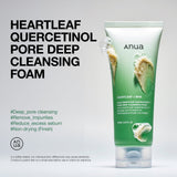 Anua Heartleaf Quercetinol Pore Deep Cleansing Foam in a 150ml bottle, designed for deep facial pore cleansing and skin refreshment.