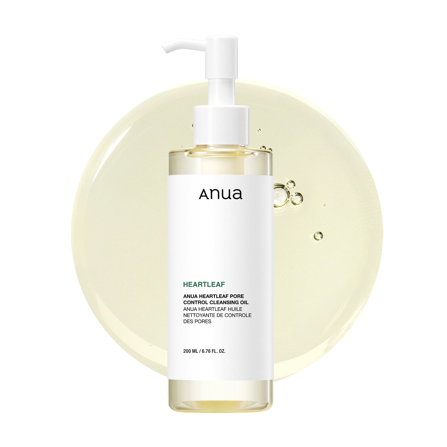 Anua US Heartleaf Pore Control Cleansing Oil in 200ml bottle, gentle facial cleanser with heartleaf extract for pore care.