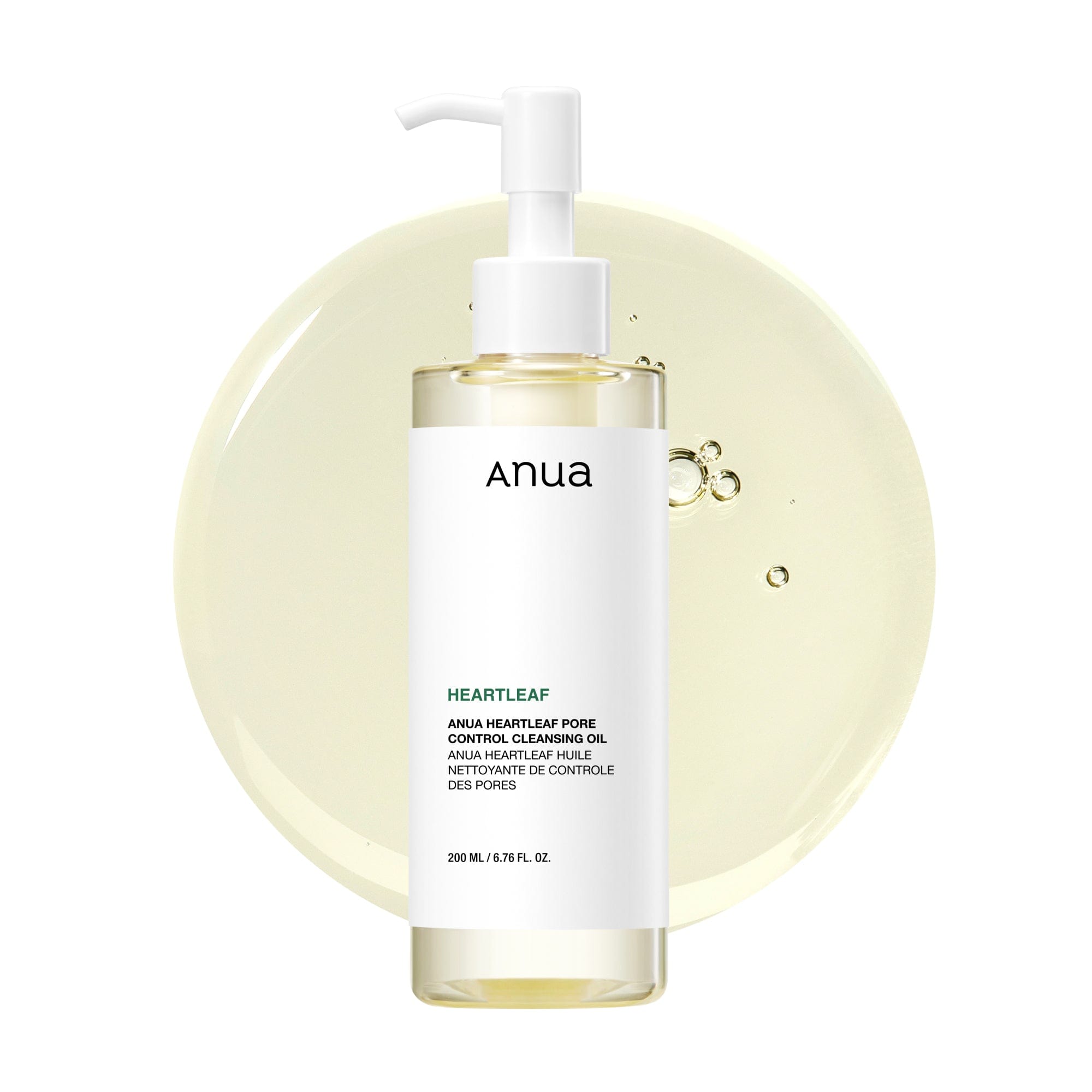 Anua US Heartleaf Pore Control Cleansing Oil in 200ml bottle, gentle facial cleanser with heartleaf extract for pore care.