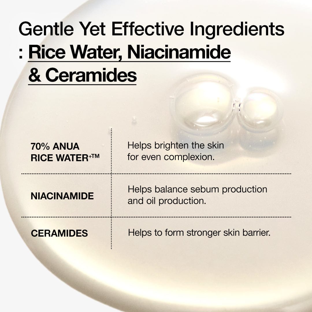 Anua Rice 70 Glow Milky Toner in a 250ml bottle, featuring a milky formula for brightening and nourishing skin.