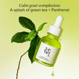 Beauty of Joseon calming serum with green tea and panthenol, featuring a dropper bottle for face care.