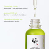 Beauty of Joseon calming serum with green tea and panthenol for soothing face care, featuring a dropper bottle.