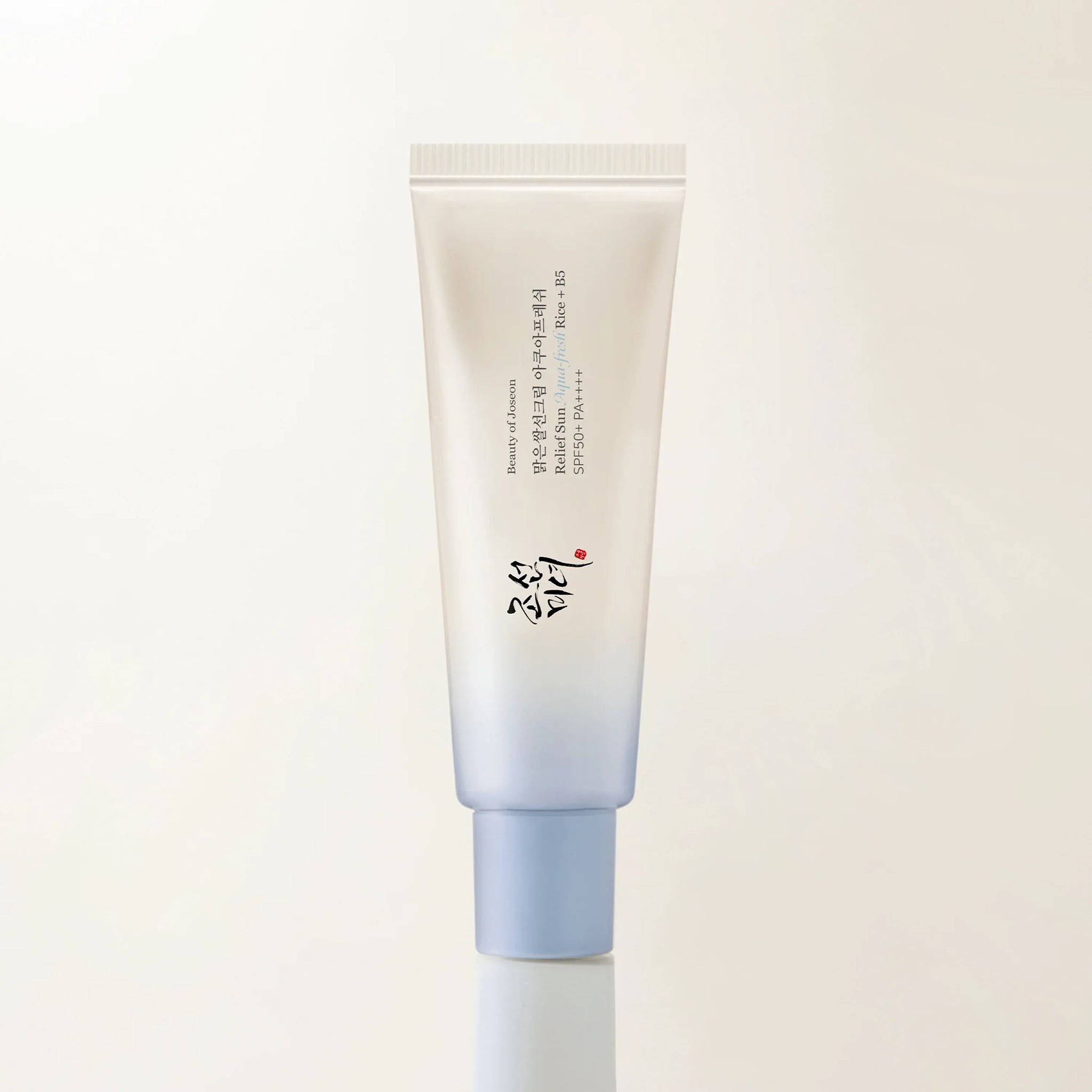 Beauty of Joseon Relief Sun Aqua-Fresh SPF50+ PA+++ sunscreen tube with rice and B5 for hydration and sun protection.